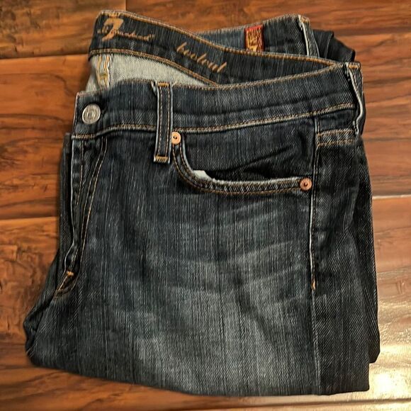 7 For All Mankind Factory Fading Bootcut Distressed Denim Jeans - Picture 1 of 9